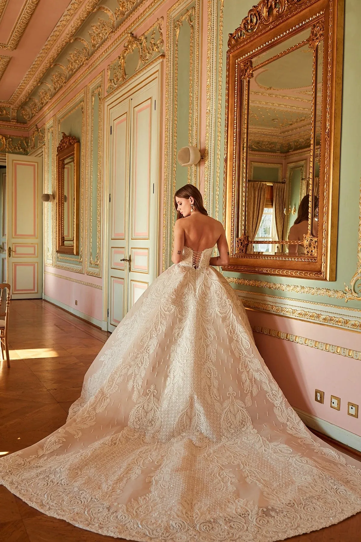 Premium Long Tail Blush Princess Wedding Gown for Bride