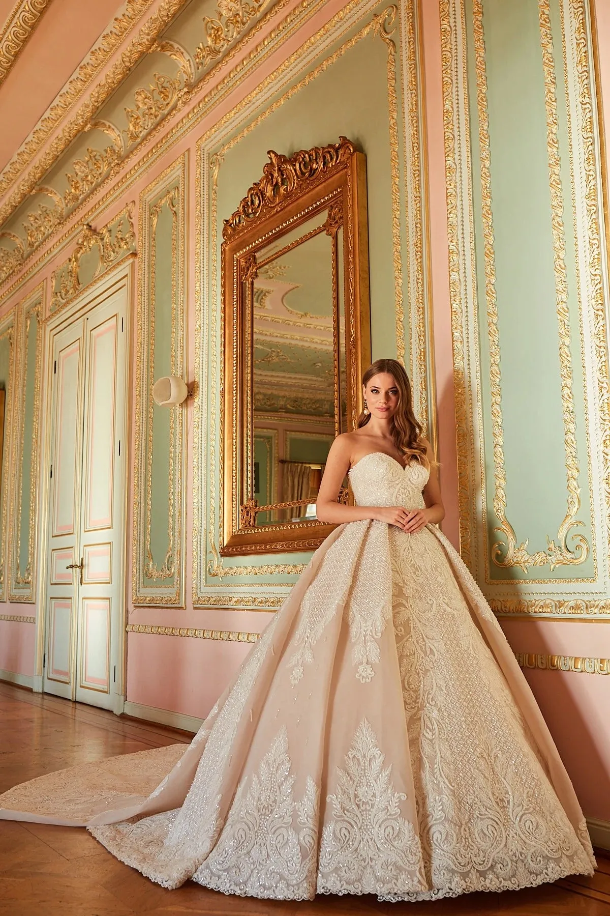 Premium Long Tail Blush Princess Wedding Gown for Bride