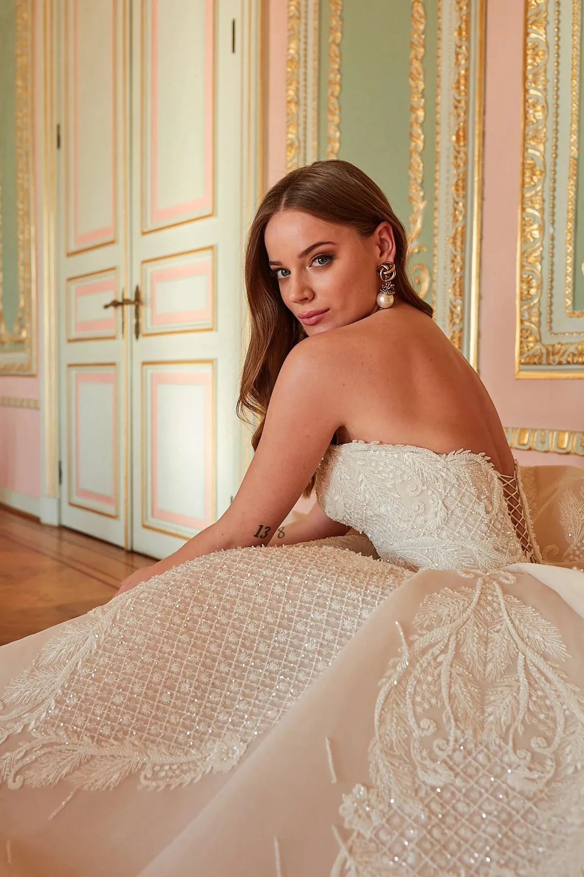 Premium Long Tail Blush Princess Wedding Gown for Bride