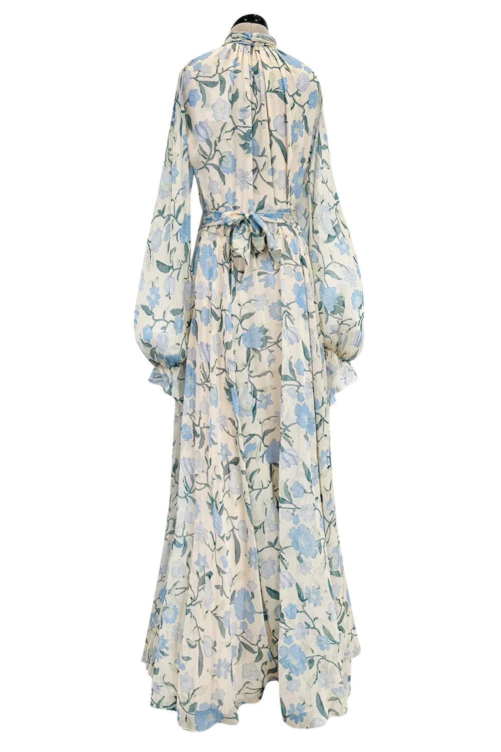 Prettiest Resort 2020 Luisa Beccaria Runway Look 24 Blue & Ivory Silk Chiffon Dress