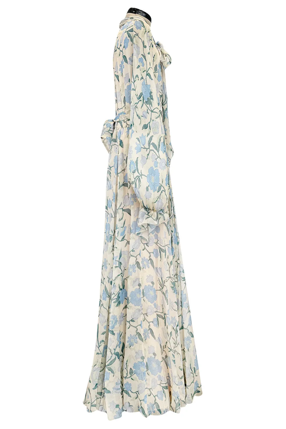 Prettiest Resort 2020 Luisa Beccaria Runway Look 24 Blue & Ivory Silk Chiffon Dress