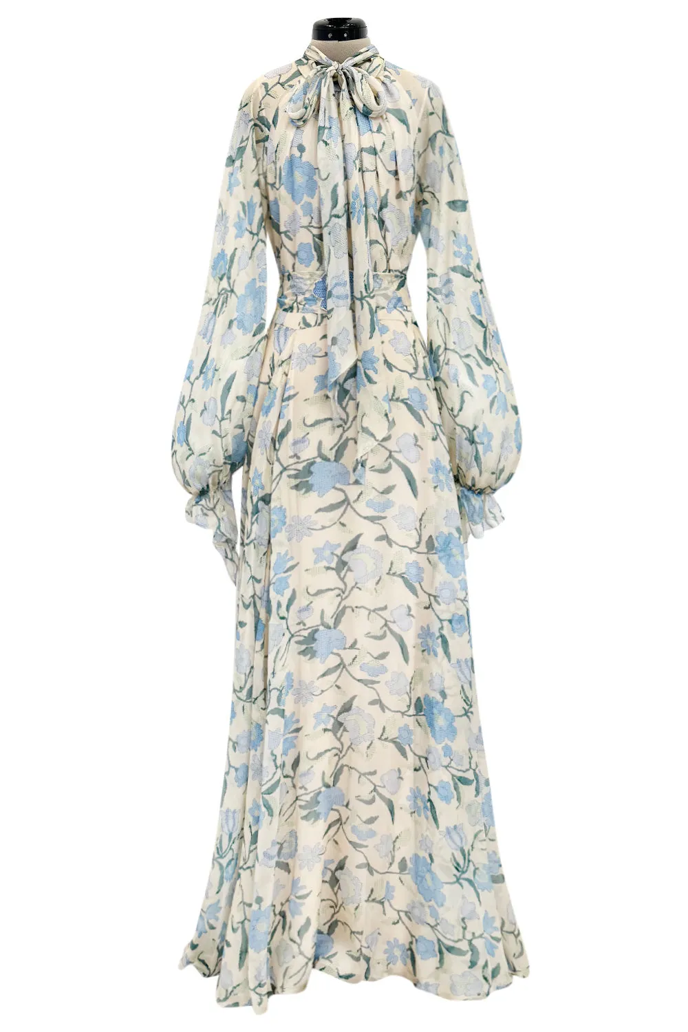 Prettiest Resort 2020 Luisa Beccaria Runway Look 24 Blue & Ivory Silk Chiffon Dress