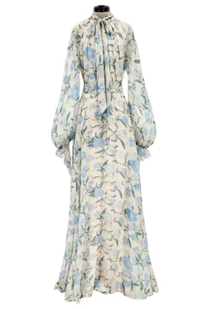 Prettiest Resort 2020 Luisa Beccaria Runway Look 24 Blue & Ivory Silk Chiffon Dress