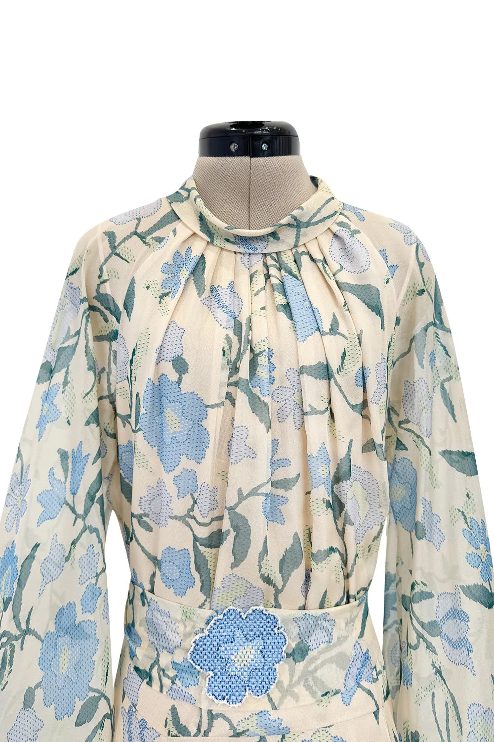 Prettiest Resort 2020 Luisa Beccaria Runway Look 24 Blue & Ivory Silk Chiffon Dress