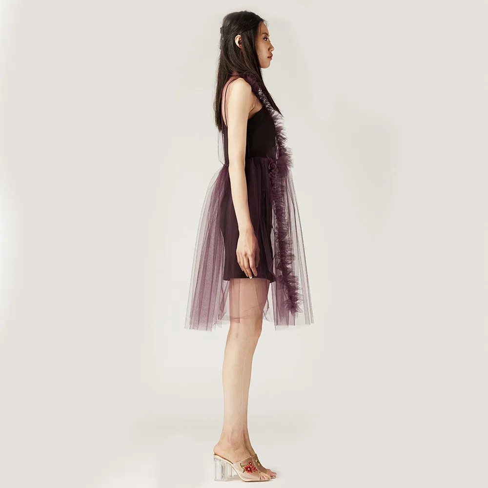 Purple Tulle Dress with Mesh Slip