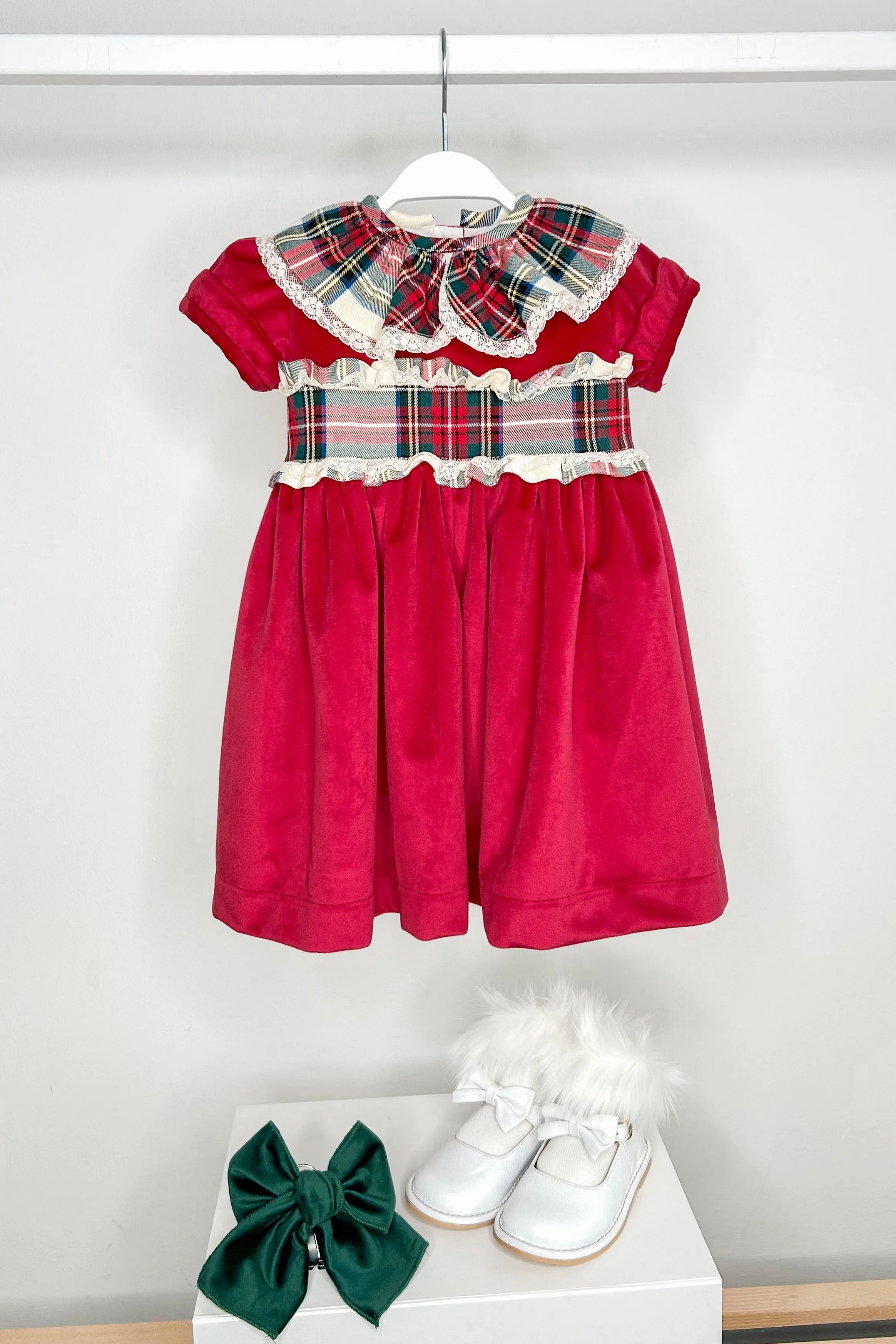 "Clementine" Red Velvet Tartan Dress
