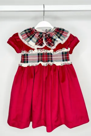 "Clementine" Red Velvet Tartan Dress