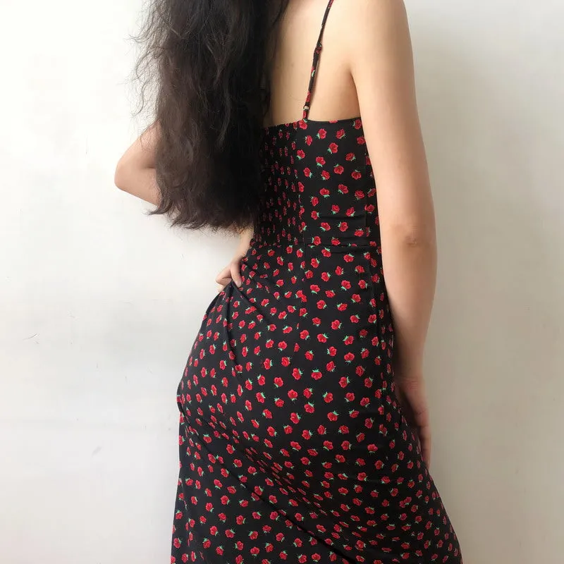 "ROSE PRINT BLACK SLIP" DRESS UB2392