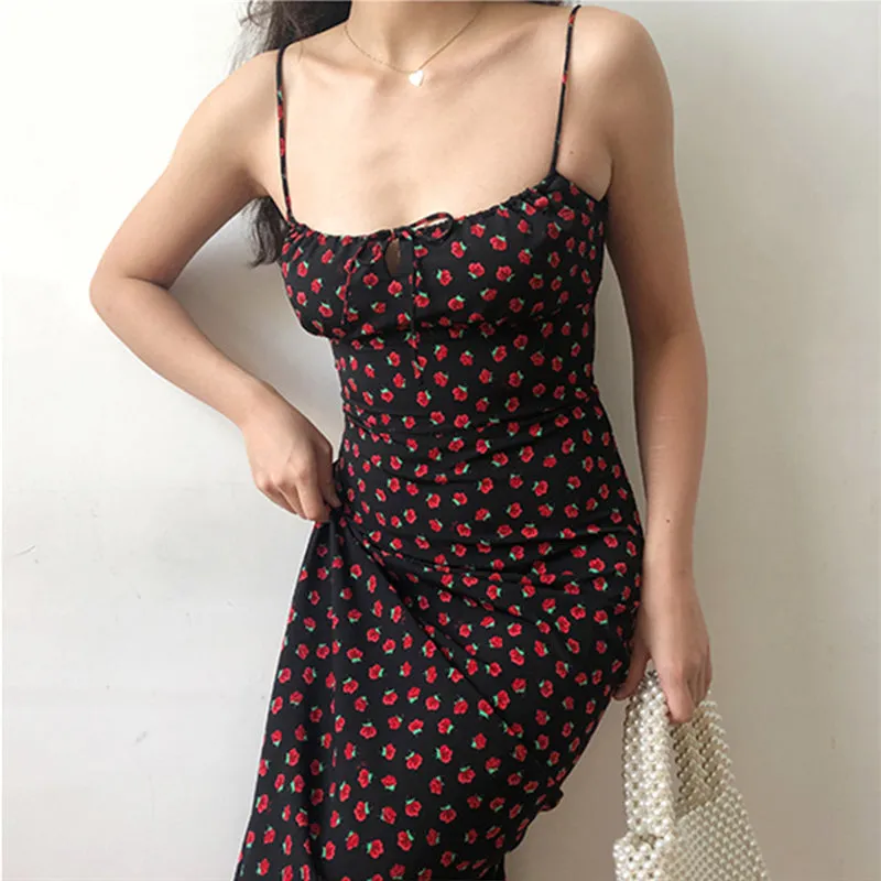 "ROSE PRINT BLACK SLIP" DRESS UB2392