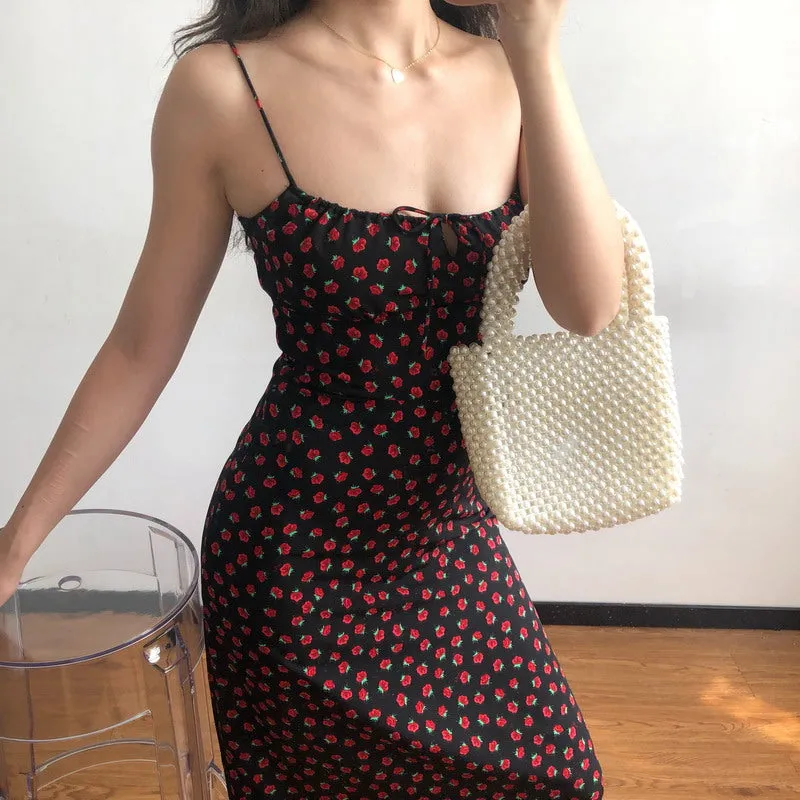 "ROSE PRINT BLACK SLIP" DRESS UB2392