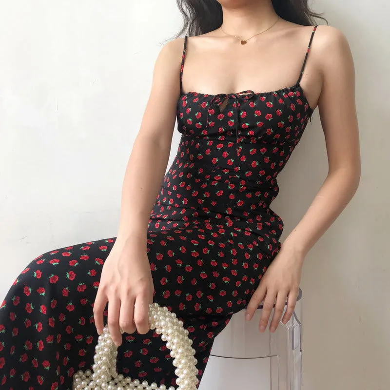 "ROSE PRINT BLACK SLIP" DRESS UB2392
