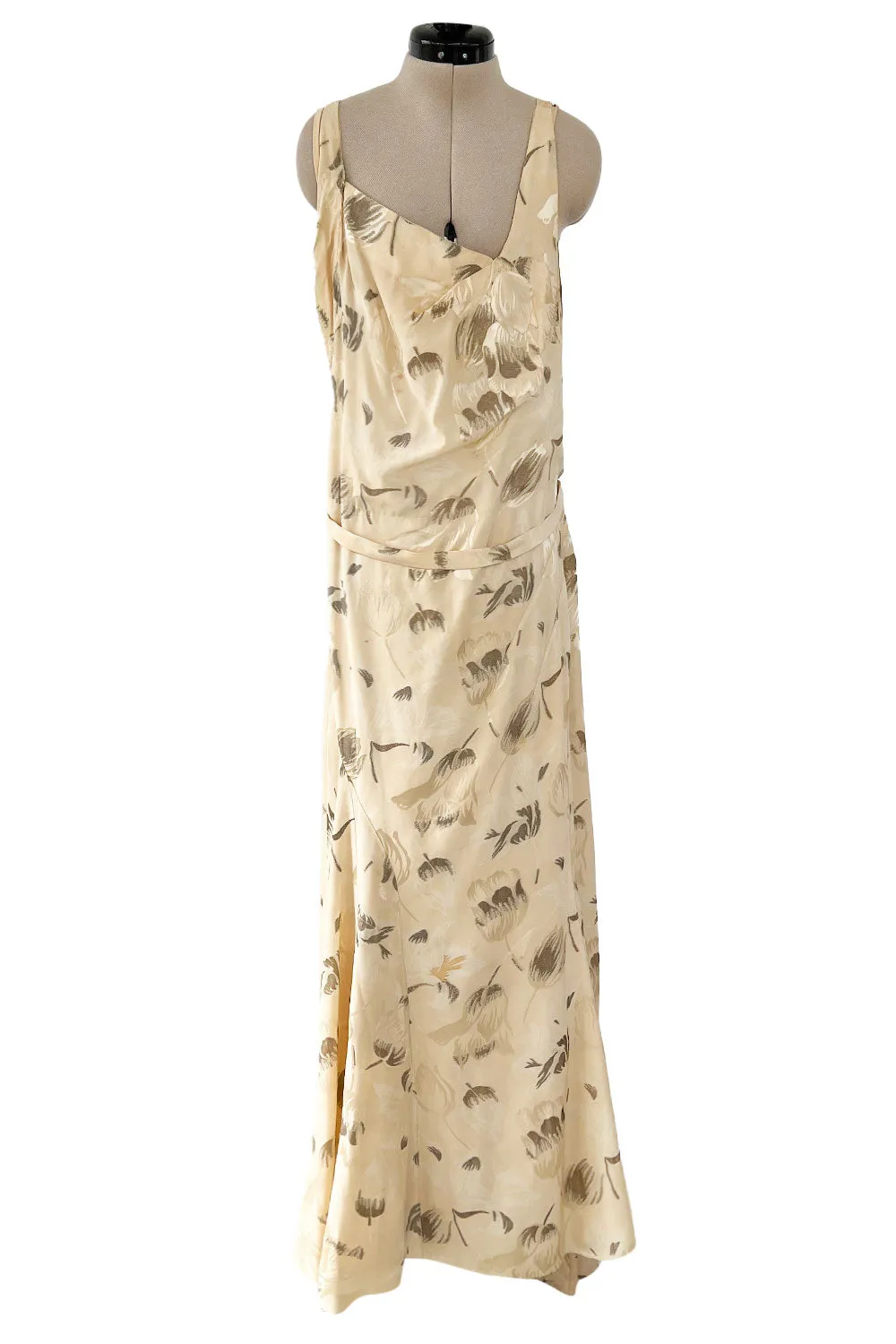 Rare & Beautiful 1920s E. L. Mayer Pale Gold Silk Flapper Dress w Lame & Rhinestone Detailing