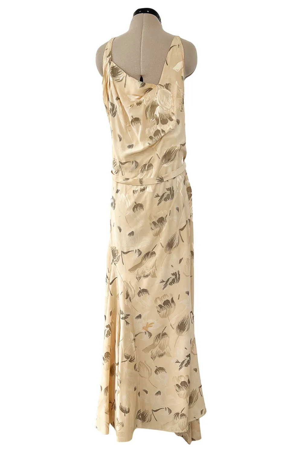 Rare & Beautiful 1920s E. L. Mayer Pale Gold Silk Flapper Dress w Lame & Rhinestone Detailing