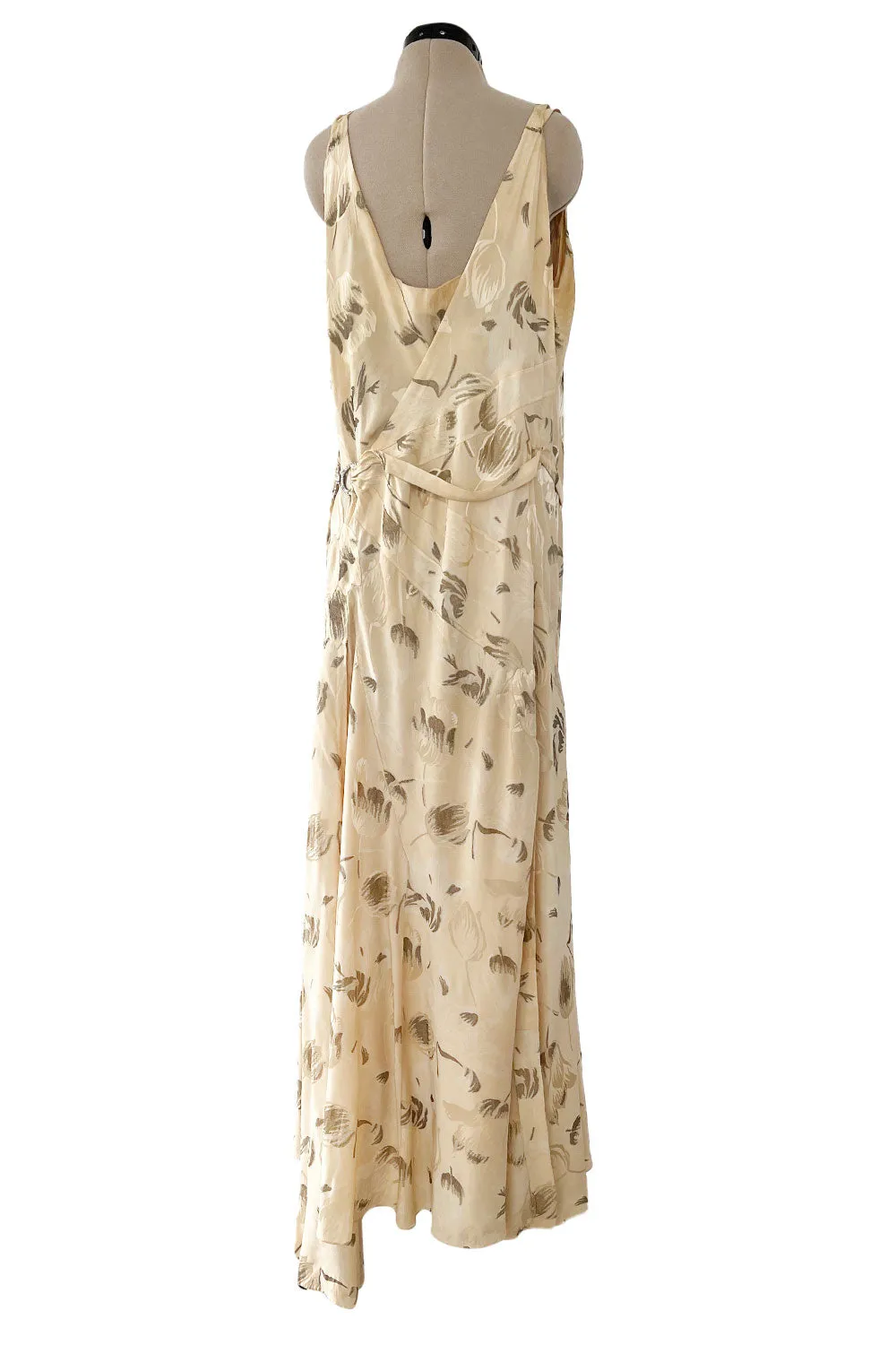 Rare & Beautiful 1920s E. L. Mayer Pale Gold Silk Flapper Dress w Lame & Rhinestone Detailing