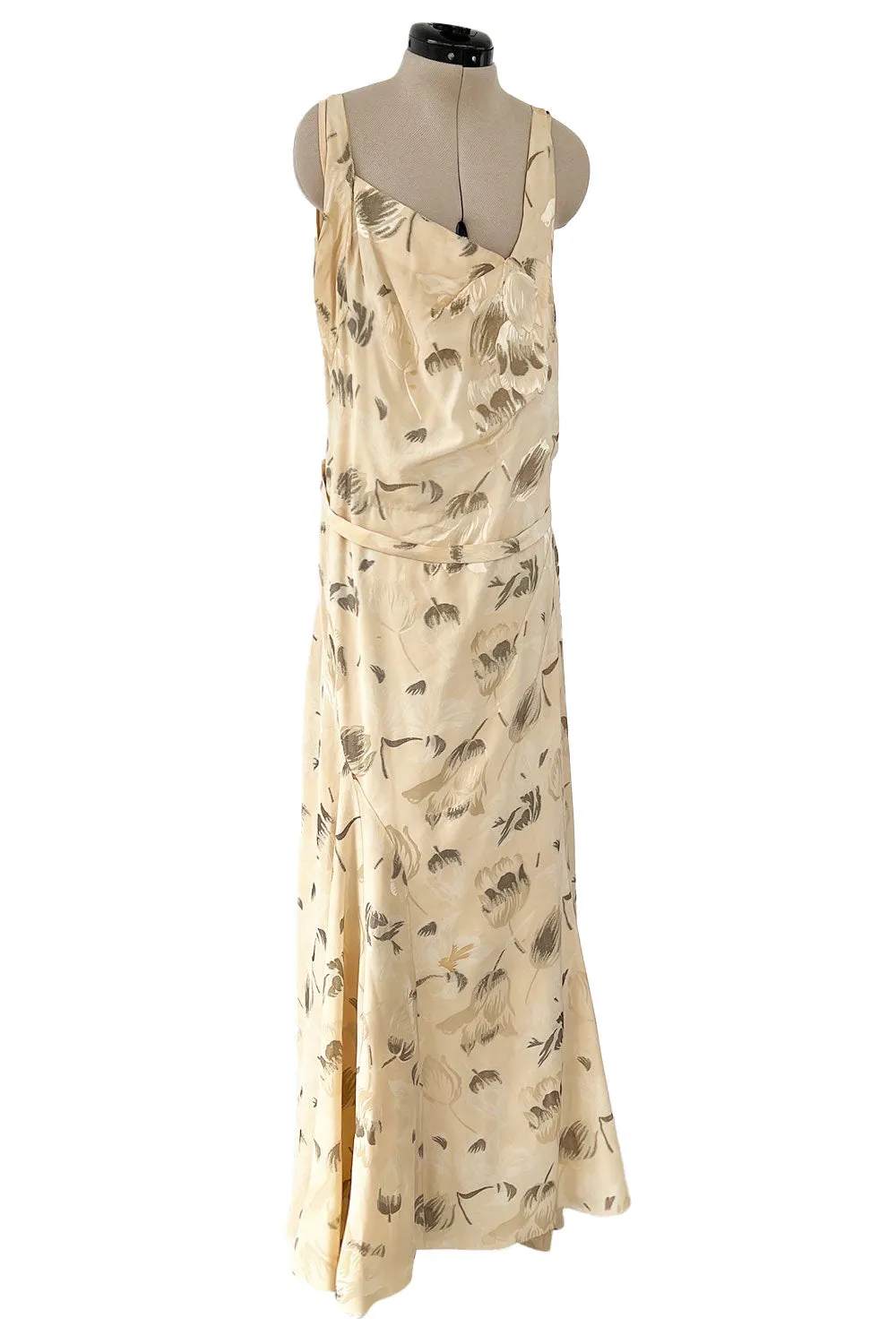 Rare & Beautiful 1920s E. L. Mayer Pale Gold Silk Flapper Dress w Lame & Rhinestone Detailing
