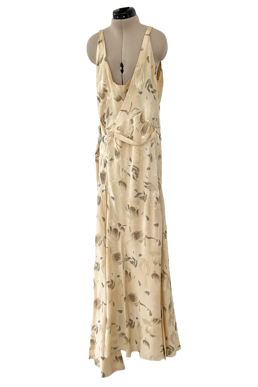 Rare & Beautiful 1920s E. L. Mayer Pale Gold Silk Flapper Dress w Lame & Rhinestone Detailing
