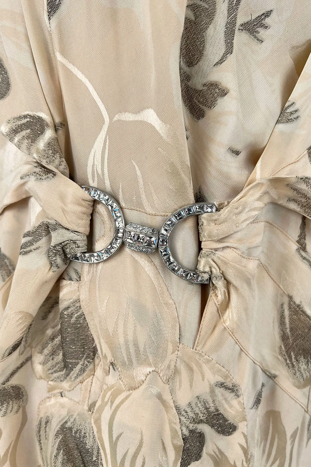 Rare & Beautiful 1920s E. L. Mayer Pale Gold Silk Flapper Dress w Lame & Rhinestone Detailing