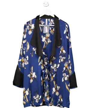 Rat & Boa Blue Silk Orchid Print Wrap Dress UK S
