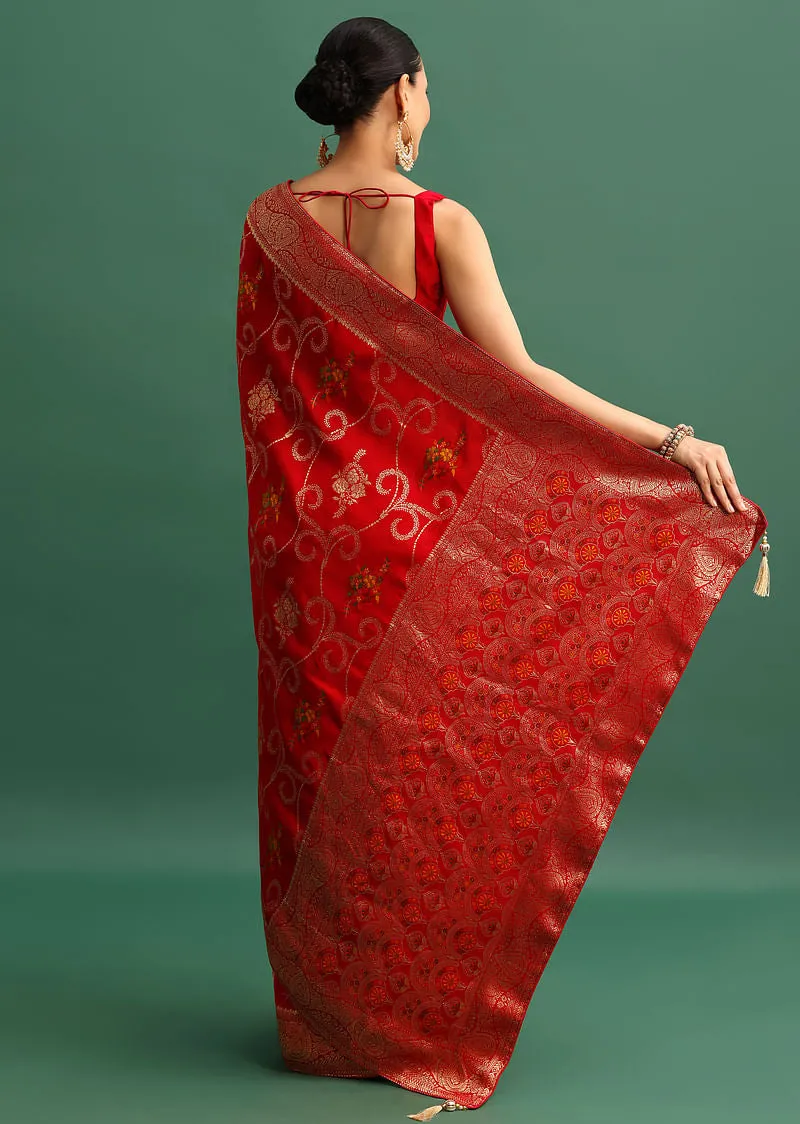 Red Dola Silk Woven Saree With Zari Work