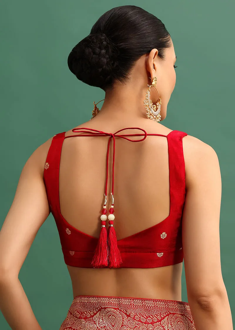 Red Dola Silk Woven Saree With Zari Work
