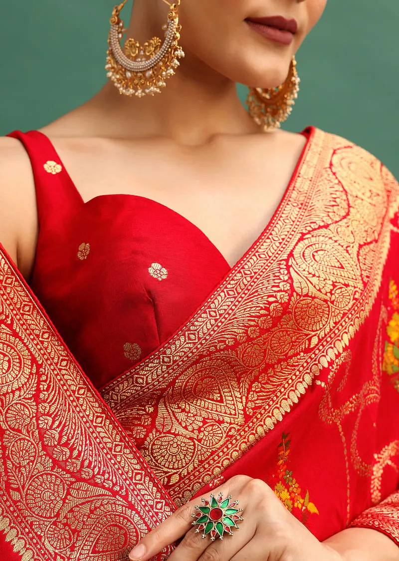 Red Dola Silk Woven Saree With Zari Work