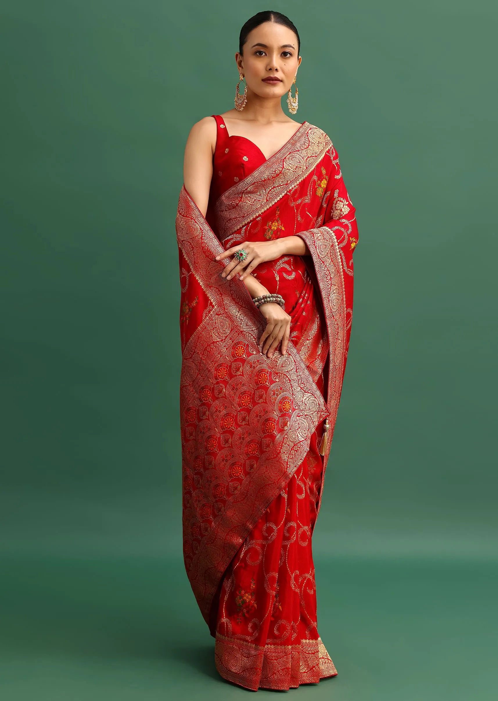 Red Dola Silk Woven Saree With Zari Work