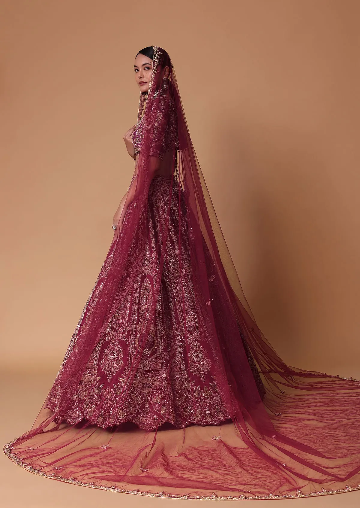 Red Raw Silk Lehenga Set With Cutout Back Velvet Blouse