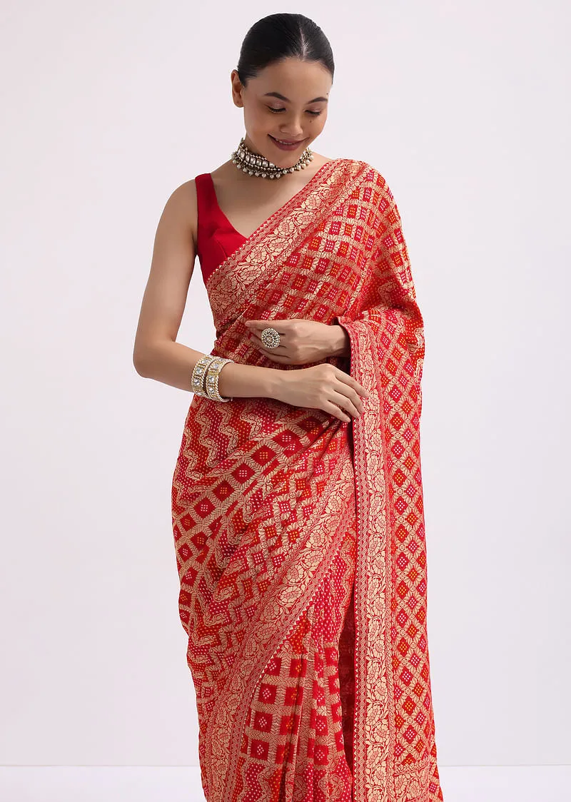 Red Woven Georgette Saree