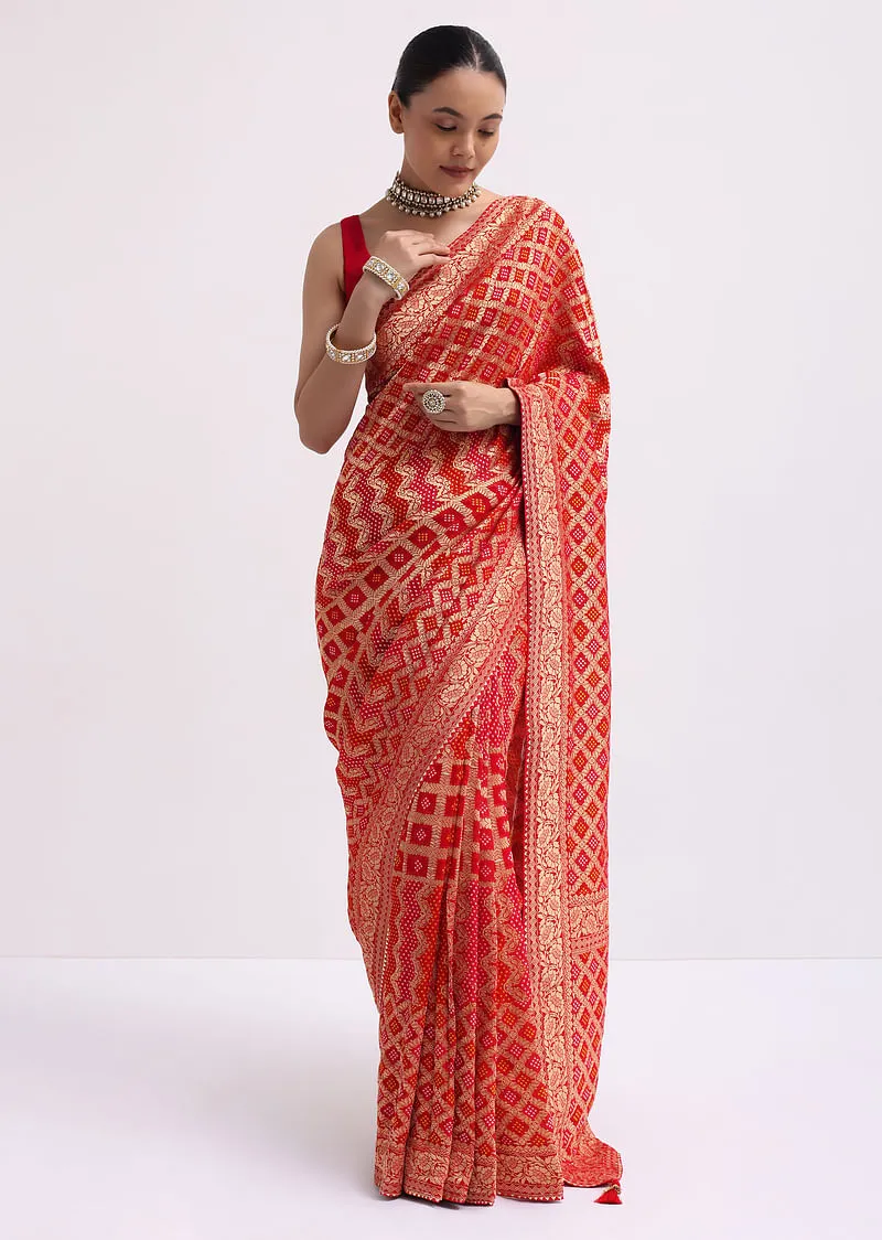 Red Woven Georgette Saree
