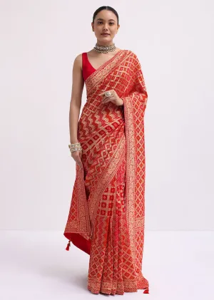 Red Woven Georgette Saree