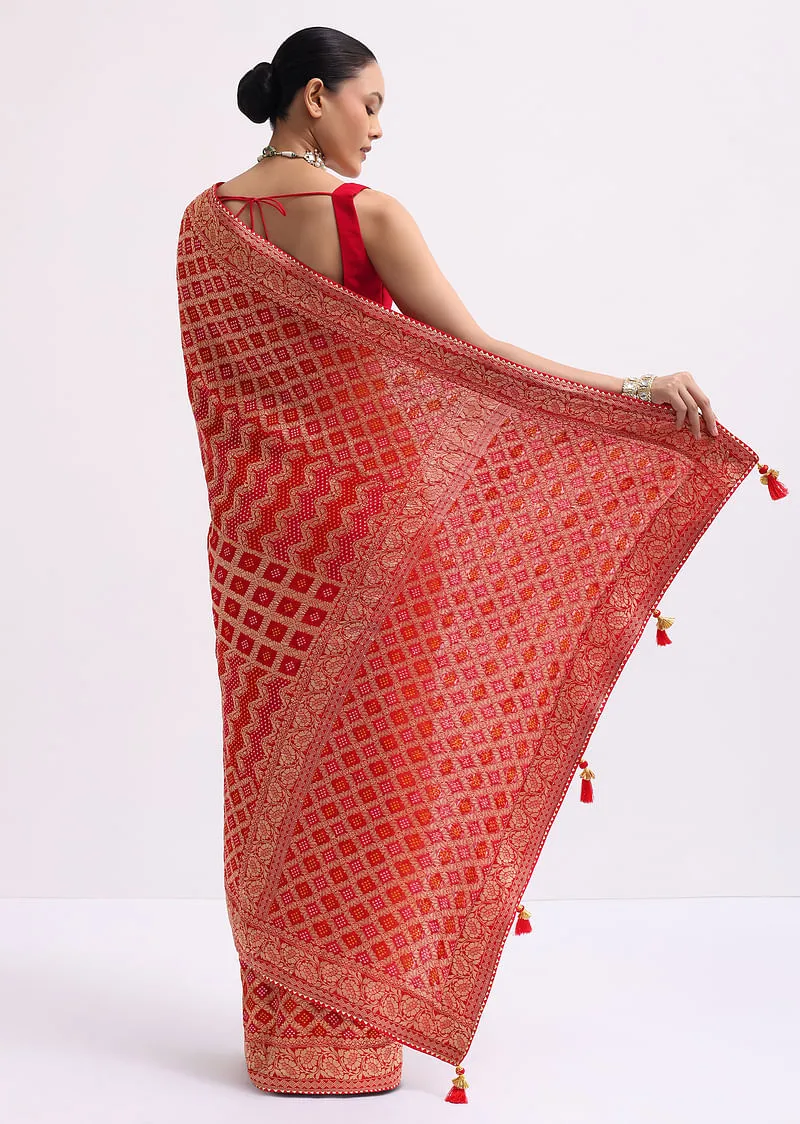Red Woven Georgette Saree