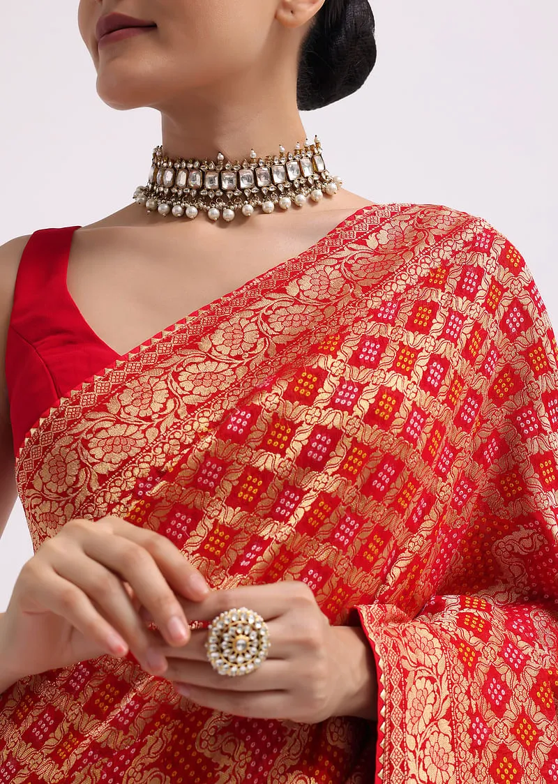 Red Woven Georgette Saree