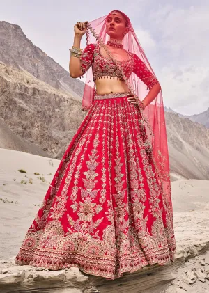 Red Zardosi Embroidered Lehenga Set With Two Dupattas