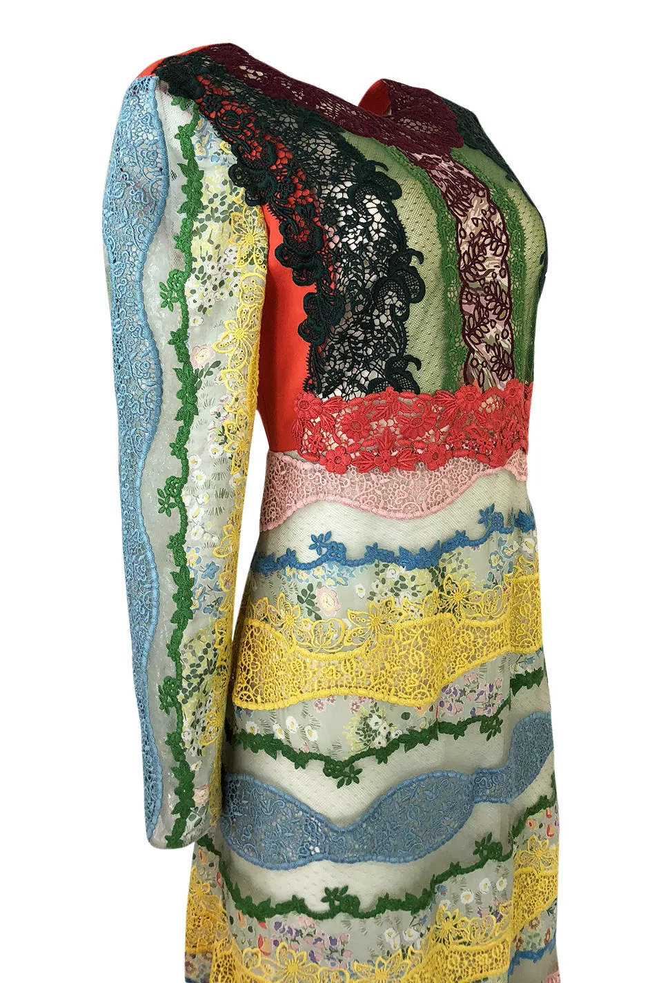 Resort 2016 Valentino Lace, Silk and Cotton Backless Patchwork Dress