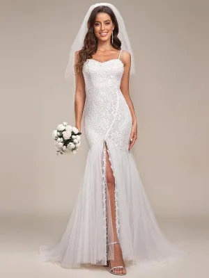 Robe de mariée sirène à bretelles spaghetti chérie