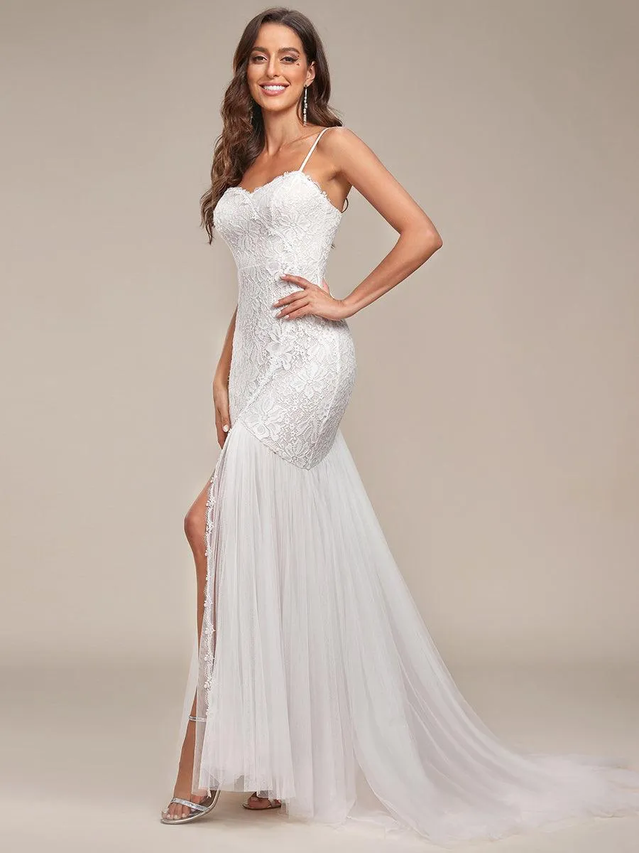 Robe de mariée sirène à bretelles spaghetti chérie