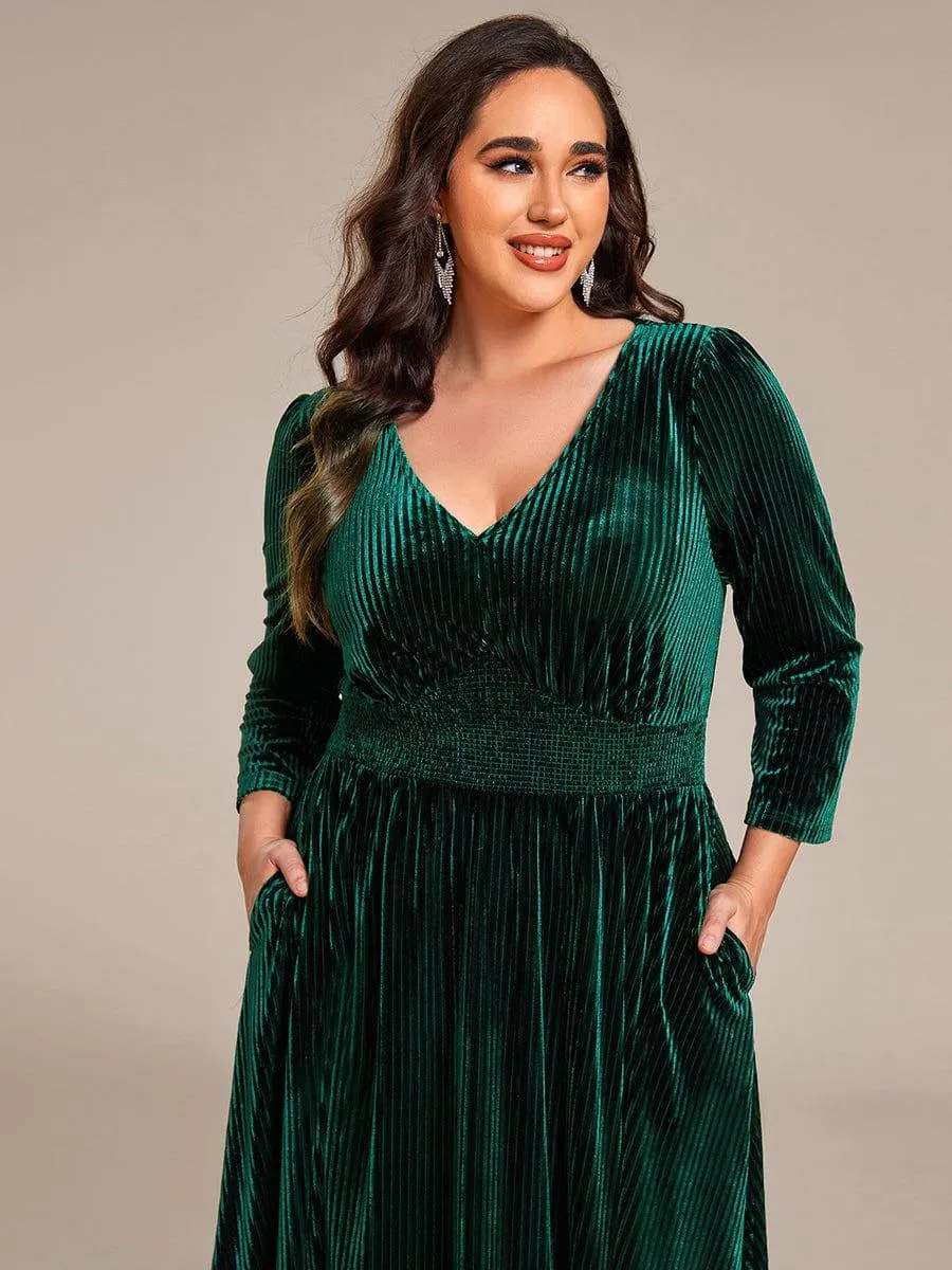 Robe d'invitée de mariage en velours plissé extensible grande taille