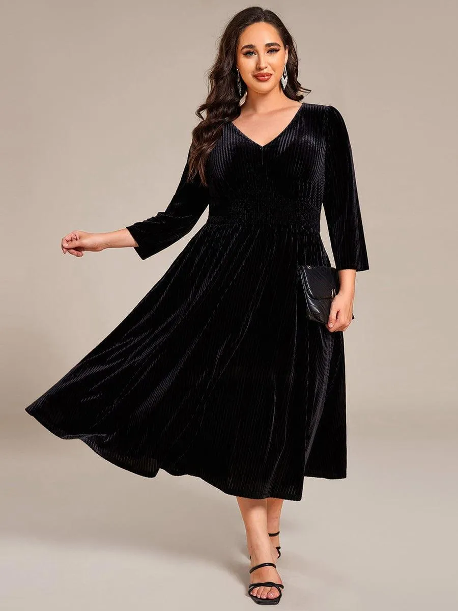 Robe d'invitée de mariage en velours plissé extensible grande taille