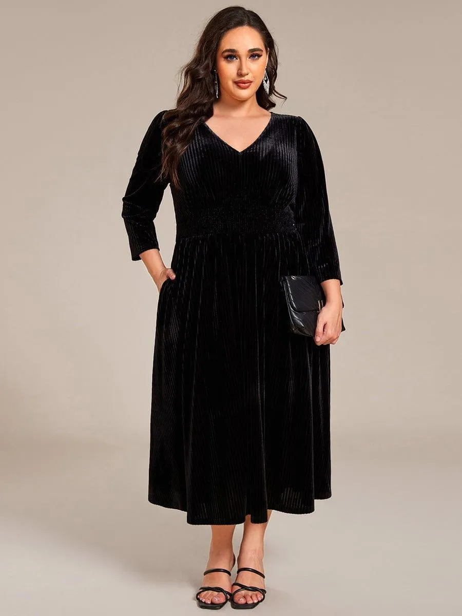 Robe d'invitée de mariage en velours plissé extensible grande taille