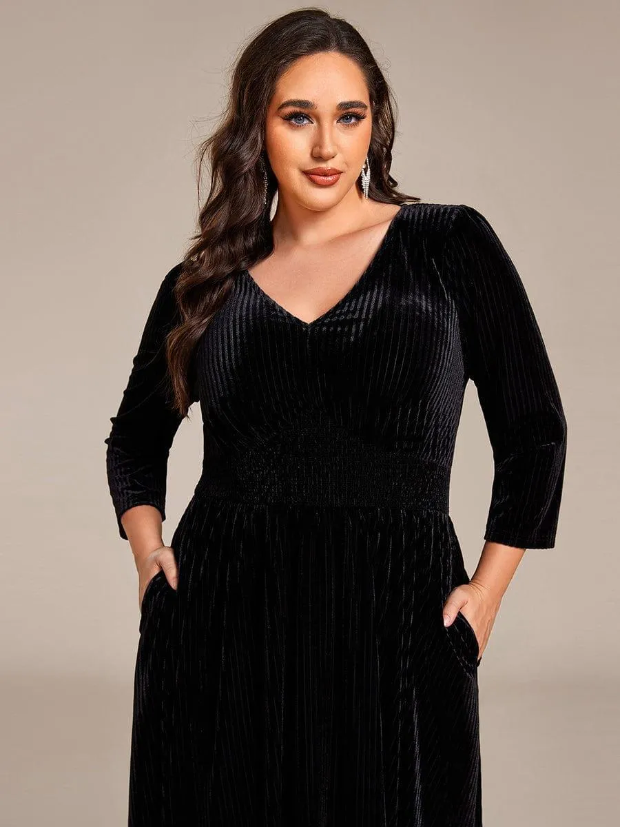 Robe d'invitée de mariage en velours plissé extensible grande taille