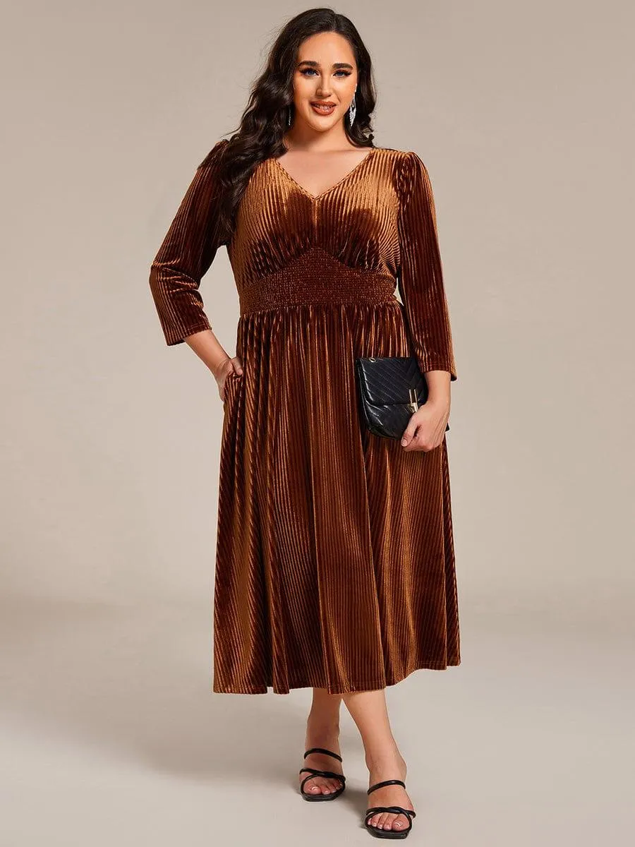Robe d'invitée de mariage en velours plissé extensible grande taille