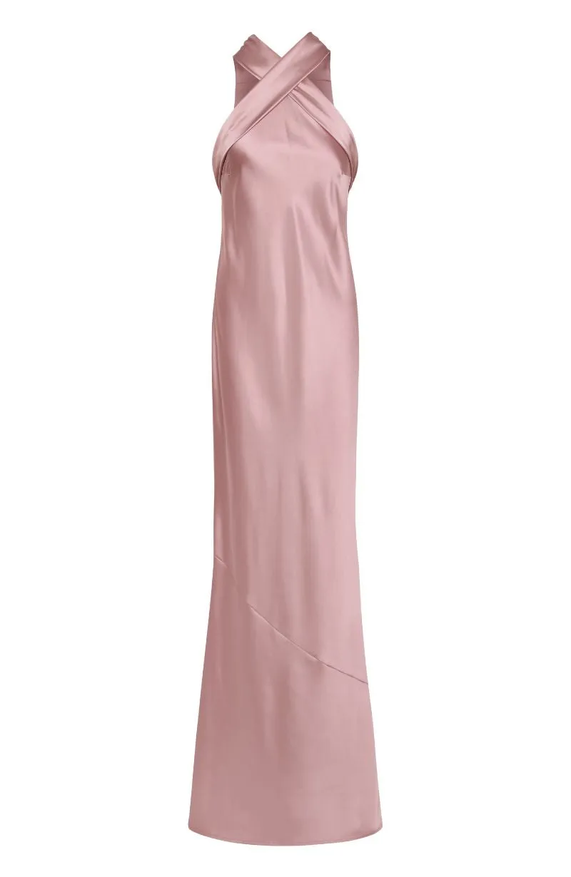 Roma Dress in Rose Pink Satin
