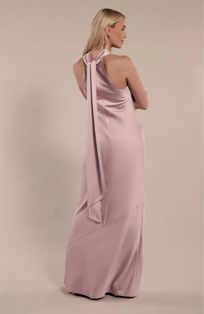Roma Dress in Rose Pink Satin