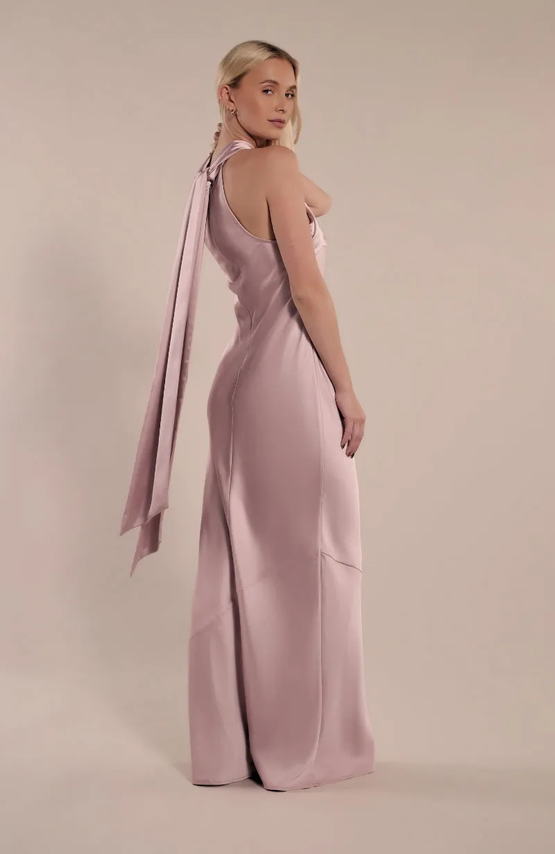 Roma Dress in Rose Pink Satin