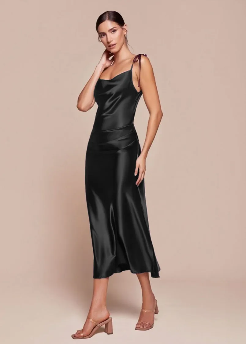 Rosie Satin Slip Cowl Neck Midi Dress French Navy