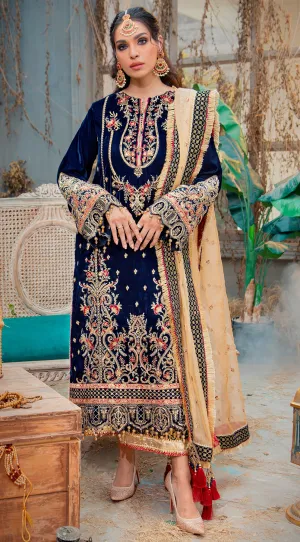 Royal Blue Pakistani Velvet Salwar Kameez Online #PN562
