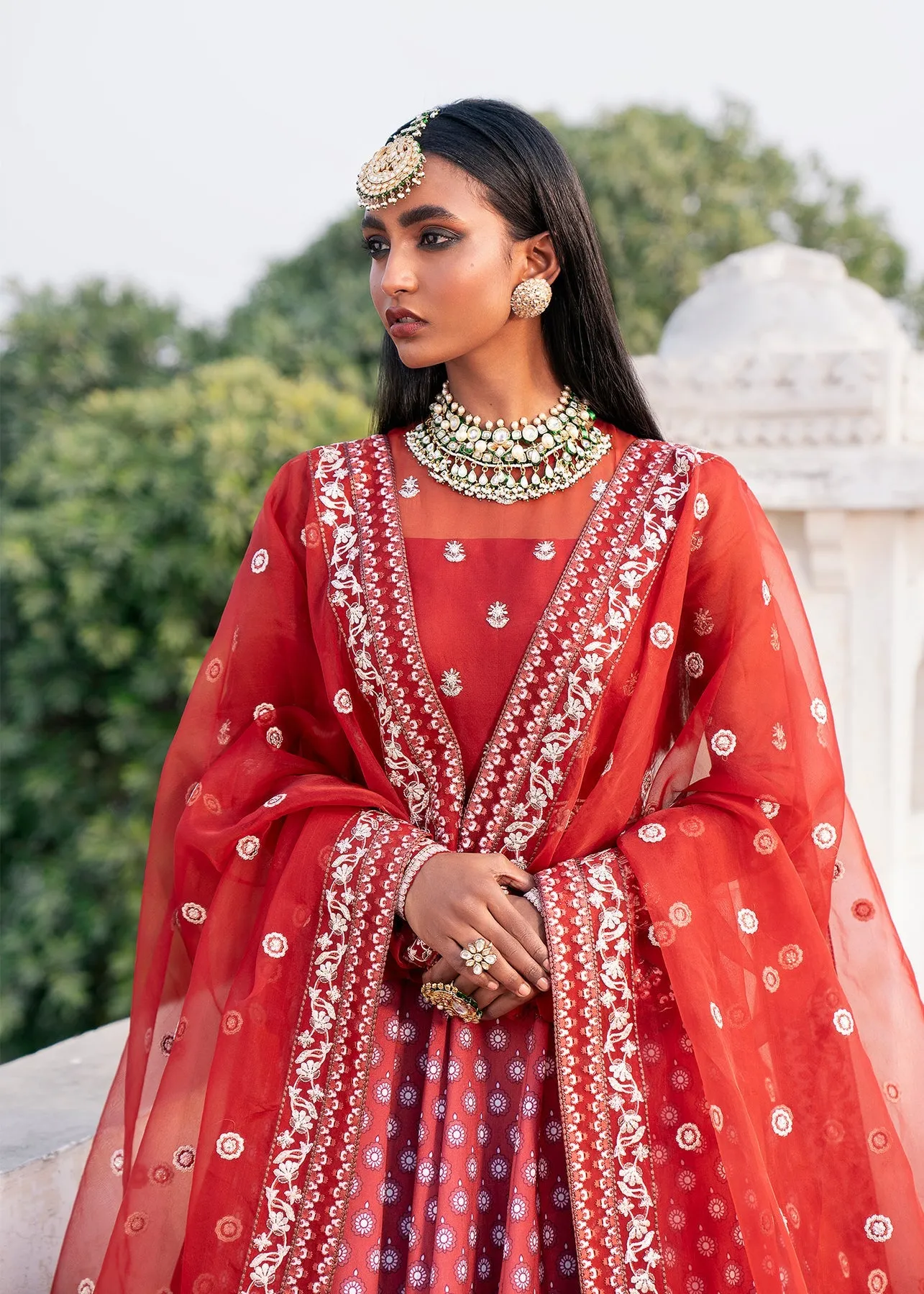 Royal Crimson Red Embroidered Pakistani Wedding Dress Pishwas Frock