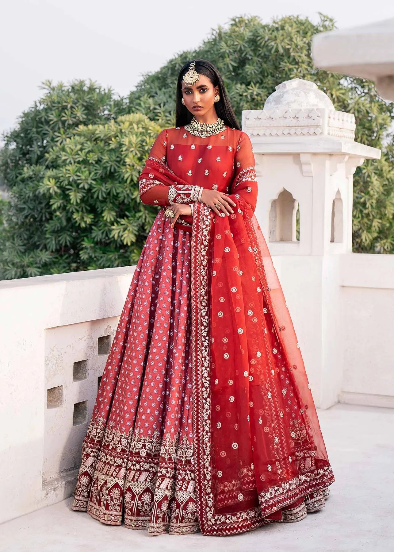 Royal Crimson Red Embroidered Pakistani Wedding Dress Pishwas Frock