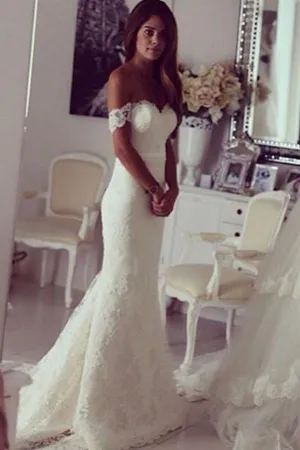 Roycebridal Fabulous Off Shoulder Mermaid Long Wedding Dresses, Formal Wedding Gown, MW117