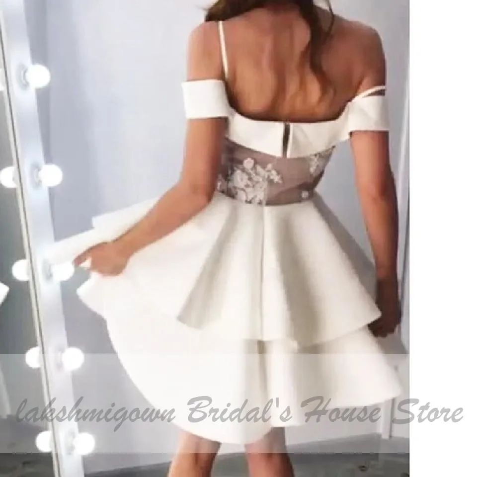 Roycebridal Off Shoulder Sexy Short Wedding Dress Simple Satin Bridal Gown